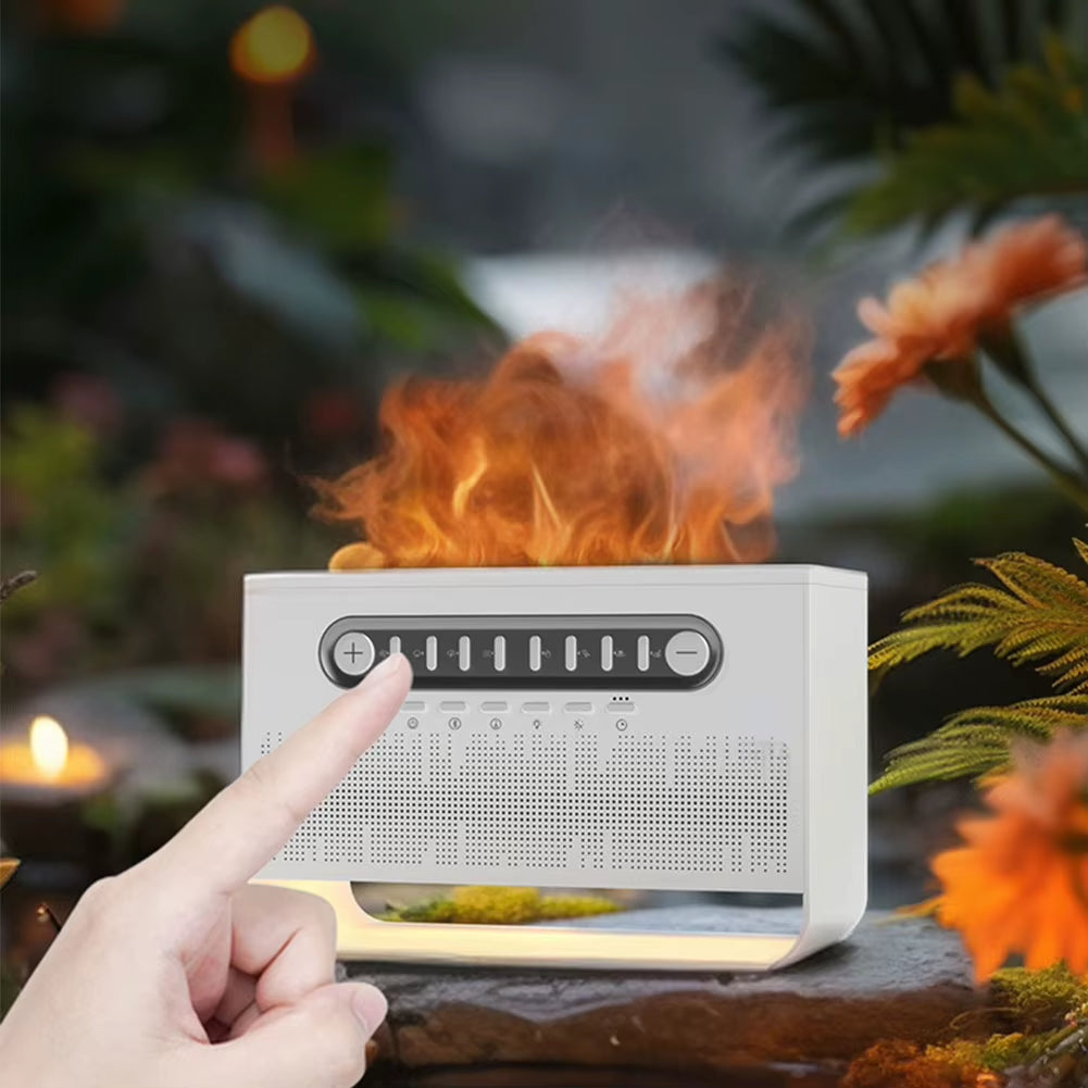 White Noise Sound Machine Flame Air Diffuser Humidifier with BT Speaker & Night Light Aroma Diffuser for Babies Kids and Adults